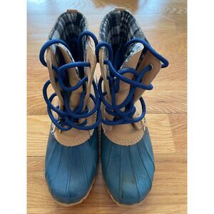 SPORTO Lace Up Blue & Tan Leather Boots, Size 7